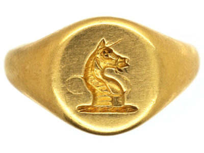 Victorian 18ct Gold Signet Ring of a Unicorn