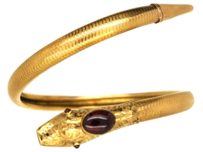 Victorian 15ct Gold Snake Bangle Set With Garnets