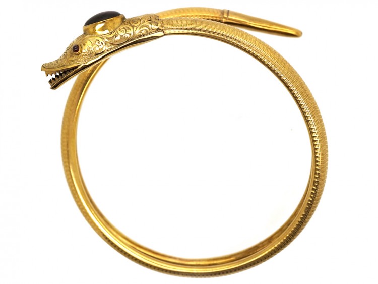 Victorian 15ct Gold Snake Bangle Set With Garnets