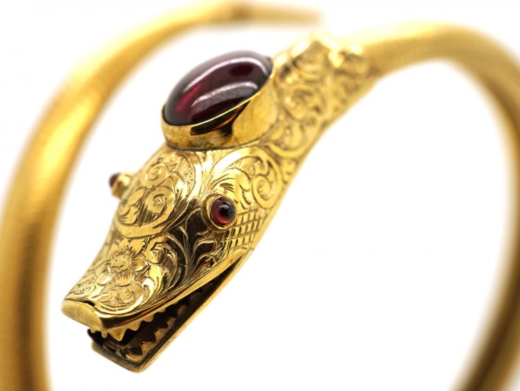 Victorian 15ct Gold Snake Bangle Set With Garnets