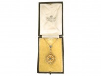 Edwardian 15ct Gold, Aquamarine & Natural Split Pearl Pendant in Original Case