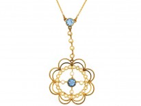 Edwardian 15ct Gold, Aquamarine & Natural Split Pearl Pendant in Original Case