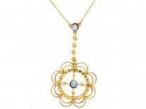 Edwardian 15ct Gold, Aquamarine & Natural Split Pearl Pendant in Original Case
