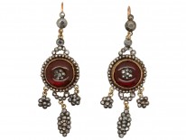 Georgian Cut Steel & Cabochon Red Glass Drop Earrings
