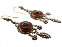 Georgian Cut Steel & Cabochon Red Glass Drop Earrings