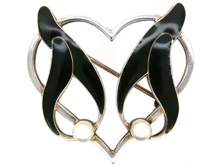 Silver Heart & Mistletoe Brooch by Anton Michelsen