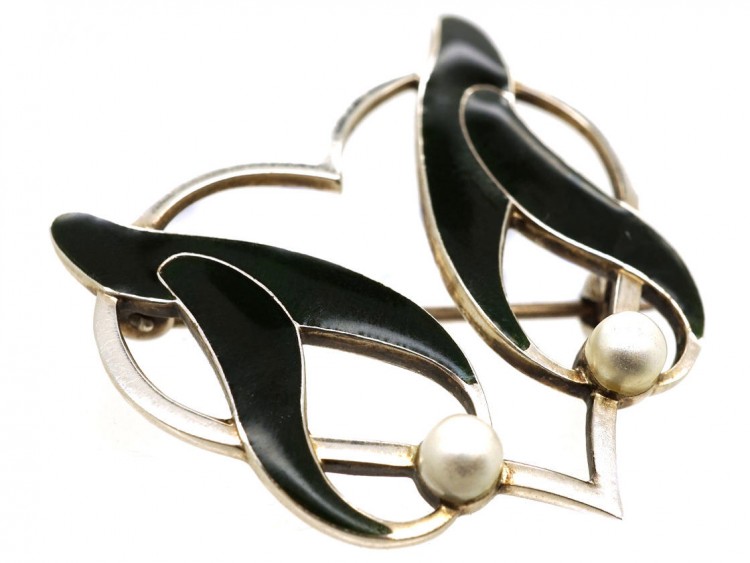 Silver Heart & Mistletoe Brooch by Anton Michelsen