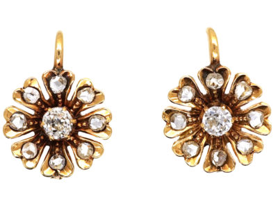 Edwardian 18ct Gold Diamond Cluster Earrings