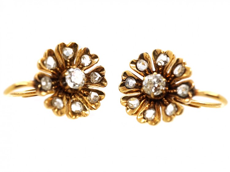 Edwardian 18ct Gold Diamond Cluster Earrings
