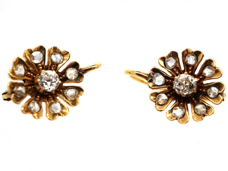 Edwardian 18ct Gold Diamond Cluster Earrings