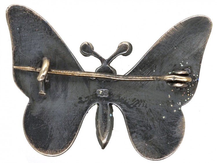 Silver & Blue & Green Enamel Butterfly Brooch