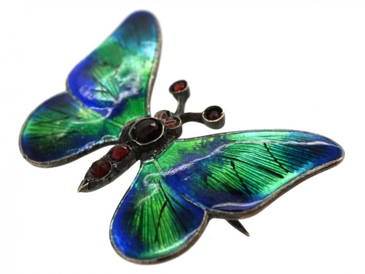 Silver & Blue & Green Enamel Butterfly Brooch