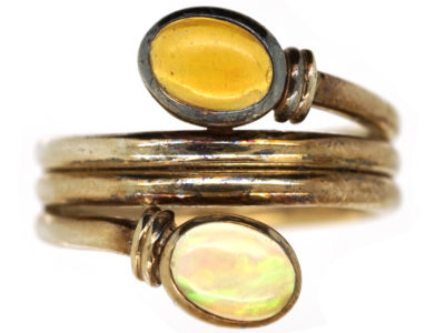 Silver Coily Two Stone Opal Ring
