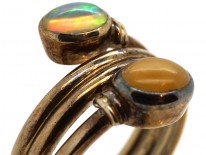 Silver Coily Two Stone Opal Ring