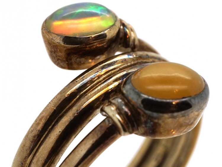 Silver Coily Two Stone Opal Ring