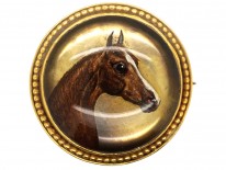 Victorian 18ct Gold & Reverse Intaglio Rock Crystal Brooch of a Horse's Head
