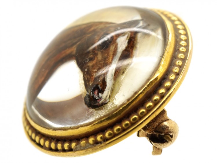 Victorian 18ct Gold & Reverse Intaglio Rock Crystal Brooch of a Horse's Head