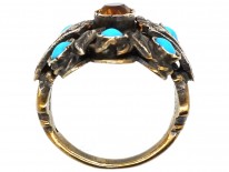 Silver Arts & Crafts Ring Set With Turquoise & a Citrine