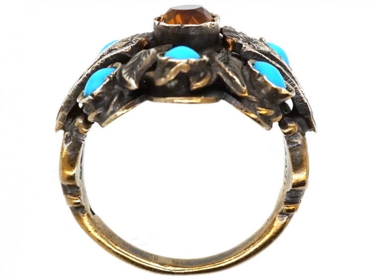 Silver Arts & Crafts Ring Set With Turquoise & a Citrine