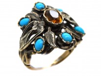 Silver Arts & Crafts Ring Set With Turquoise & a Citrine