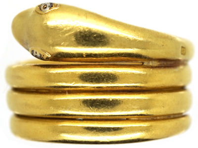 Victorian 18ct Gold Wide Snake Ring With Diamond Eyes