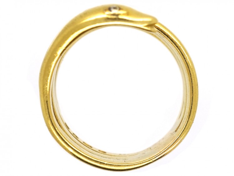 Victorian 18ct Gold Wide Snake Ring With Diamond Eyes