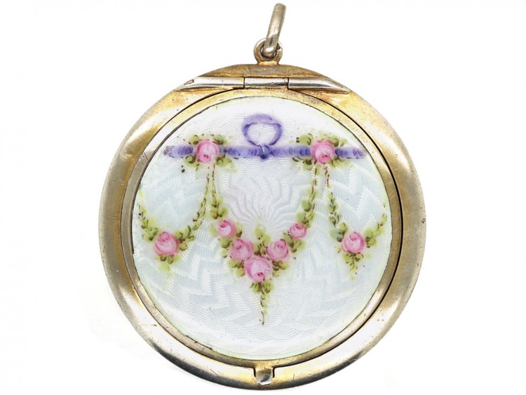Edwardian Silver & Enamel Compact Pendant