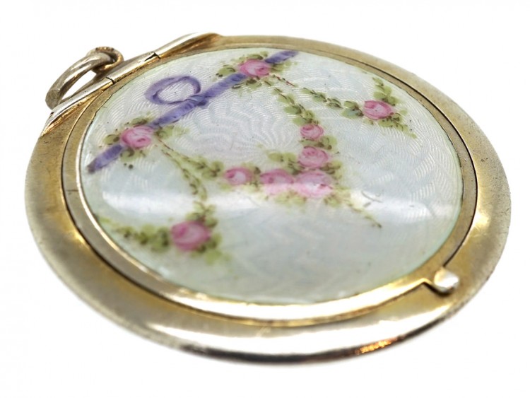Edwardian Silver & Enamel Compact Pendant