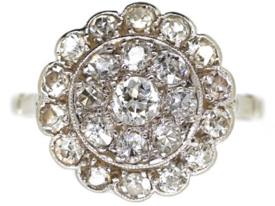 Edwardian Platinum & Diamond Triple Row Cluster Ring
