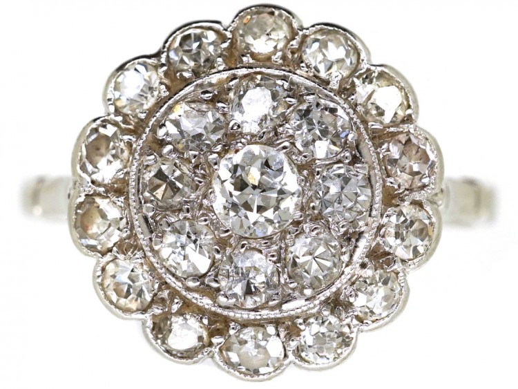 Edwardian Platinum & Diamond Triple Row Cluster Ring