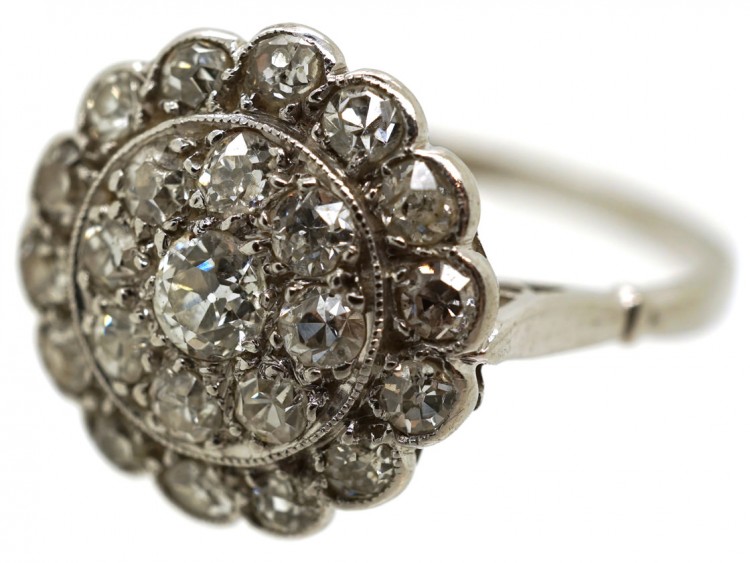 Edwardian Platinum & Diamond Triple Row Cluster Ring