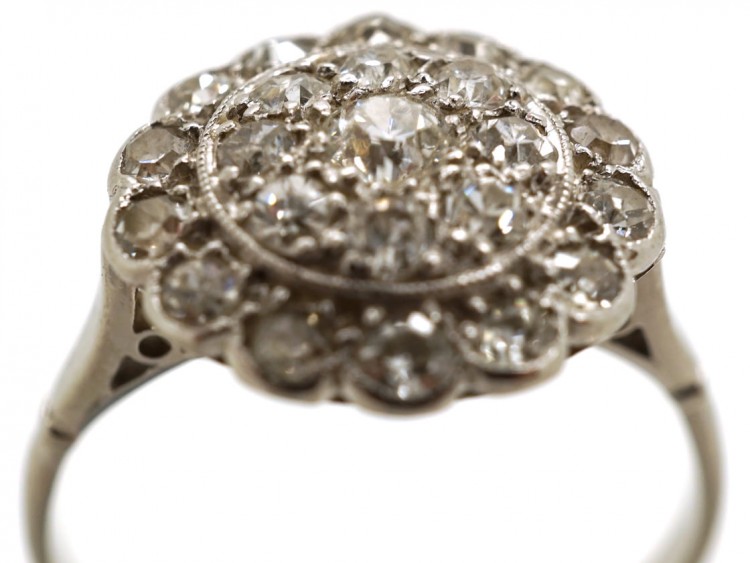 Edwardian Platinum & Diamond Triple Row Cluster Ring