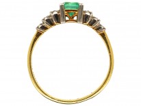 Art Deco 18ct Gold, Platinum, Emerald & Diamond Ring