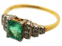 Art Deco 18ct Gold, Platinum, Emerald & Diamond Ring