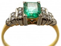 Art Deco 18ct Gold, Platinum, Emerald & Diamond Ring