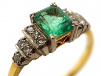 Art Deco 18ct Gold, Platinum, Emerald & Diamond Ring
