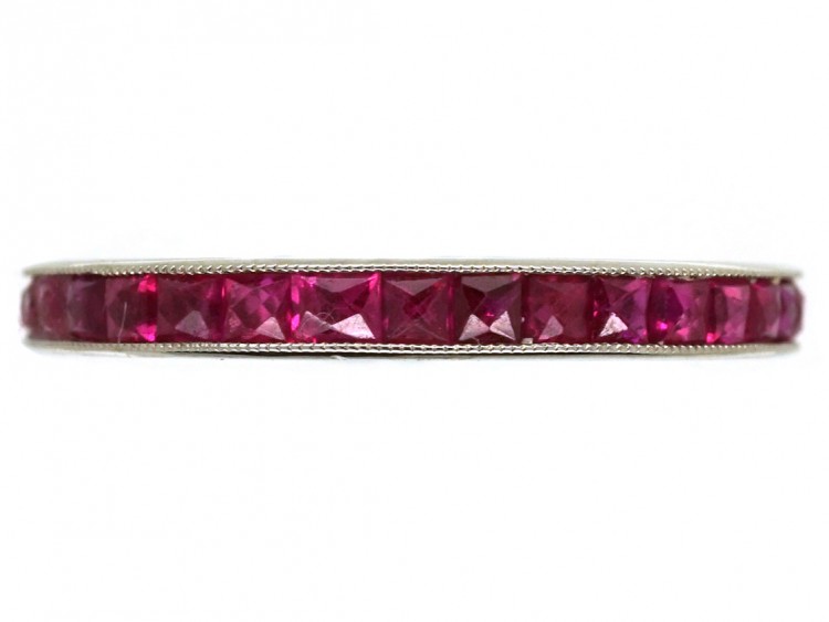 Art Deco 18ct White Gold French Cut Ruby Eternity Ring