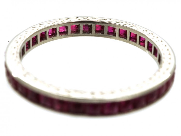 Art Deco 18ct White Gold French Cut Ruby Eternity Ring