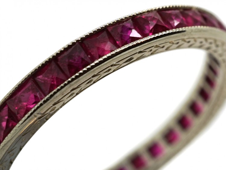 Art Deco 18ct White Gold French Cut Ruby Eternity Ring