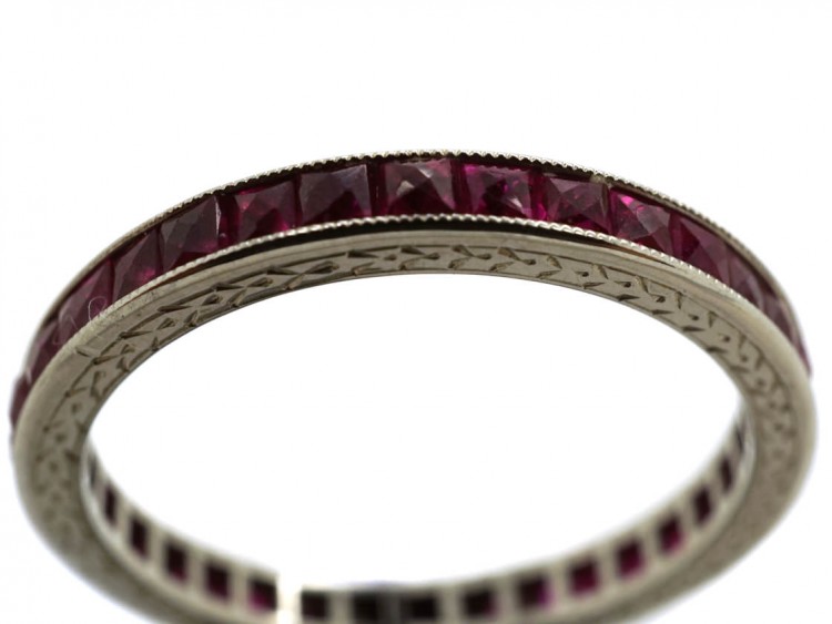 Art Deco 18ct White Gold French Cut Ruby Eternity Ring