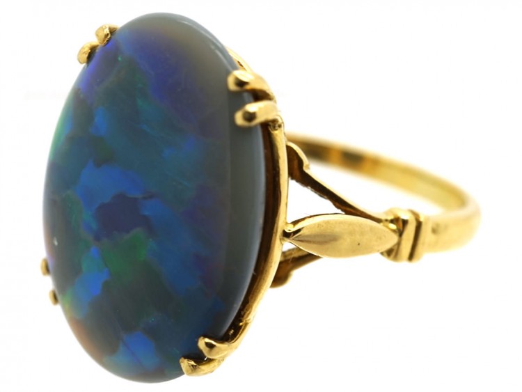 Art Deco 18ct Gold & Black Opal Ring