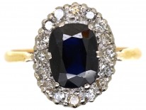 18ct Gold Sapphire & Diamond Oval Cluster Ring