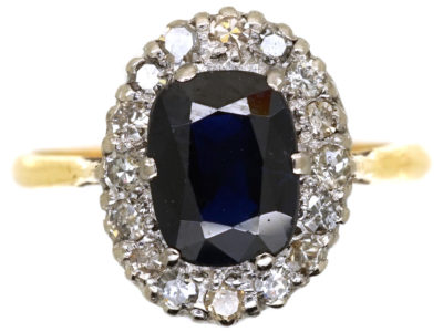 18ct Gold Sapphire & Diamond Oval Cluster Ring