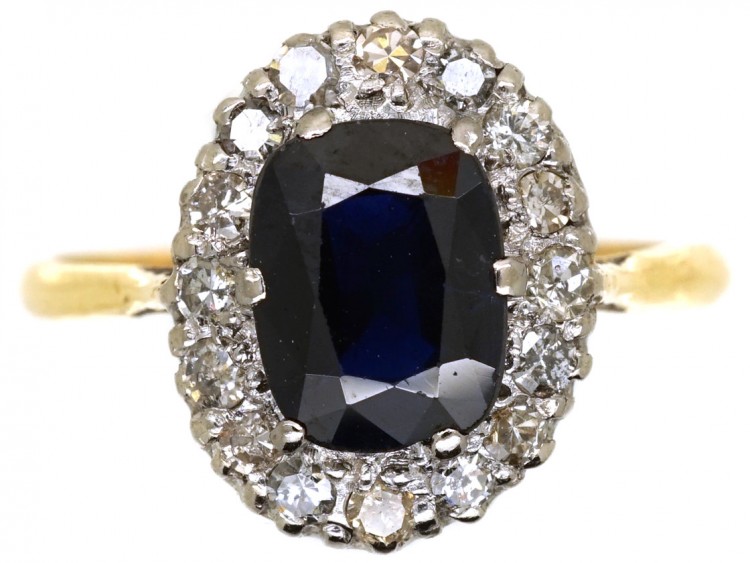 18ct Gold Sapphire & Diamond Oval Cluster Ring