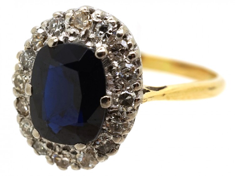 18ct Gold Sapphire & Diamond Oval Cluster Ring