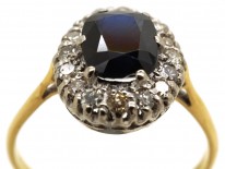 18ct Gold Sapphire & Diamond Oval Cluster Ring