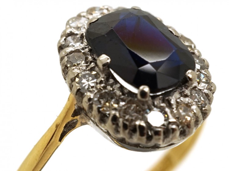 18ct Gold Sapphire & Diamond Oval Cluster Ring