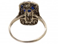 Art Deco 18ct White Gold, Diamond & Synthetic Sapphire Flower Ring