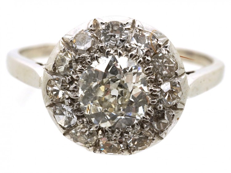 French Platinum & Diamond Bombe Cluster Ring
