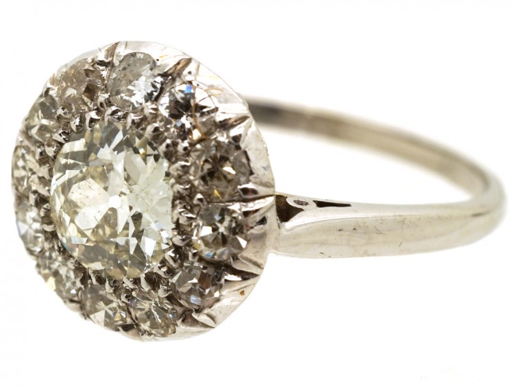 French Platinum & Diamond Bombe Cluster Ring